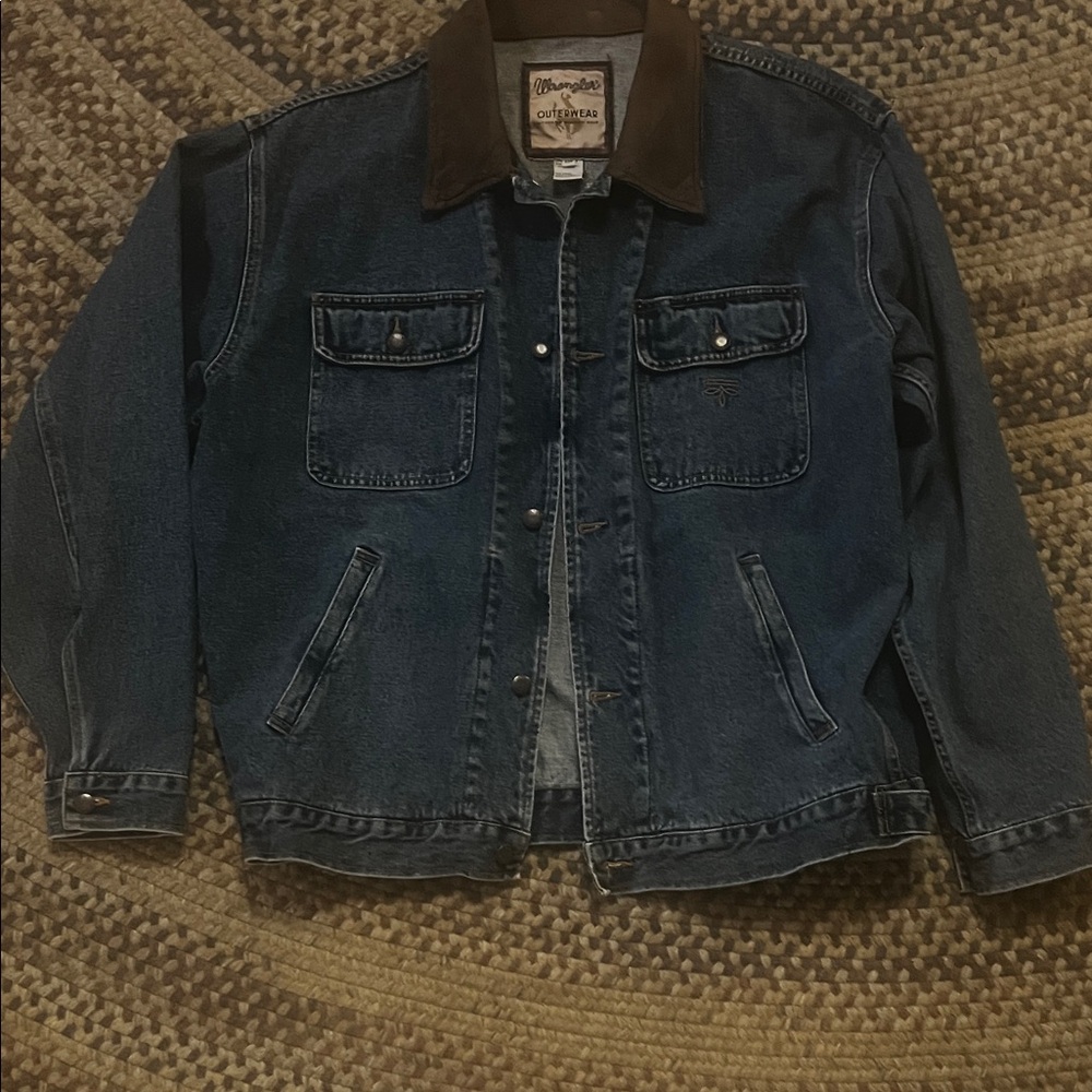 Wrangler Western Men's Dark Blue Denim Jacket with Brown Collar